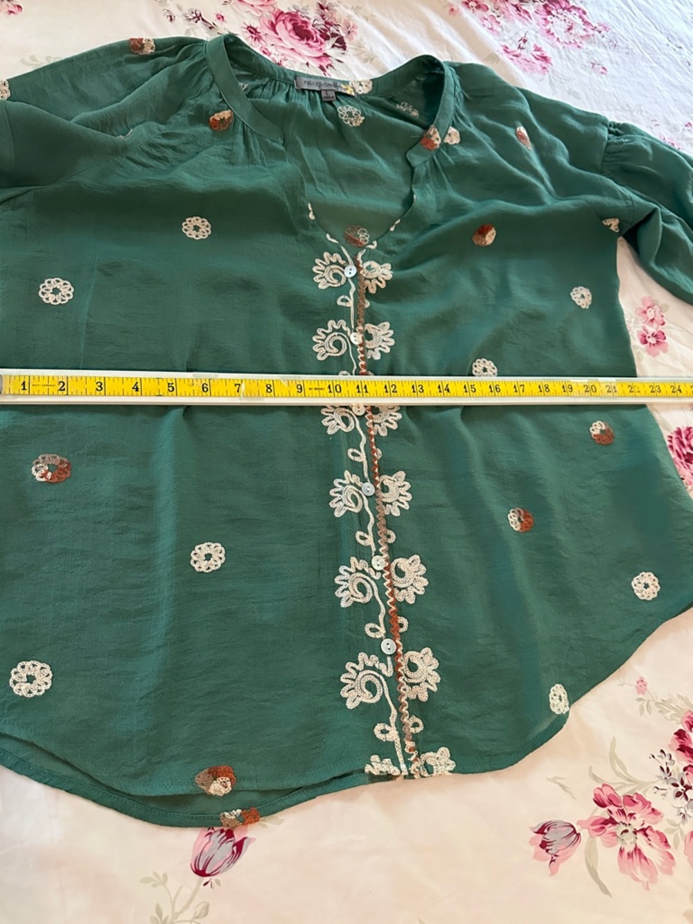 Embroidered Teal-Green Boho Tunic Top - Picture 13 of 17